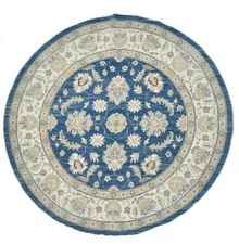 Muted Floral Wool Oushak Oriental Round Rug 7x7 ft Diningroom Carpet