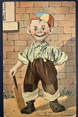 The Backyard Captain Eastbourne National Series Boy Cricket Postkarte 1914 gebraucht