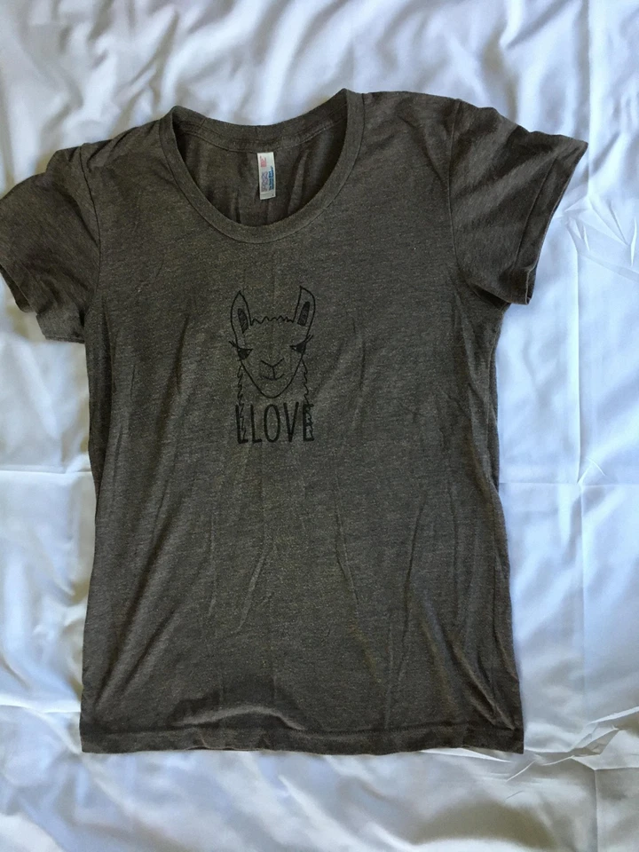 American Apparel Shirt Womens Large Heather Brown Llama Love Graphic Made USA - Image 2 of 4