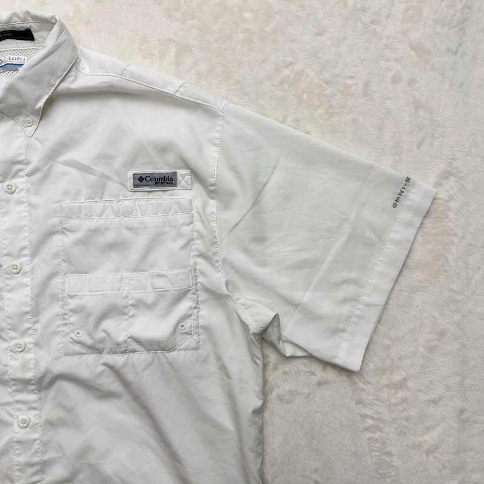Рубашка мужская Columbia Tamiami средний размер белая PFG универсальная на пуговицах для рыбалки спереди - Изображение 4 из 4