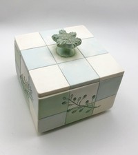 Croscill Rainier Ceramic Vanity Canister W/Checkerboard Pattern Leaf Knob