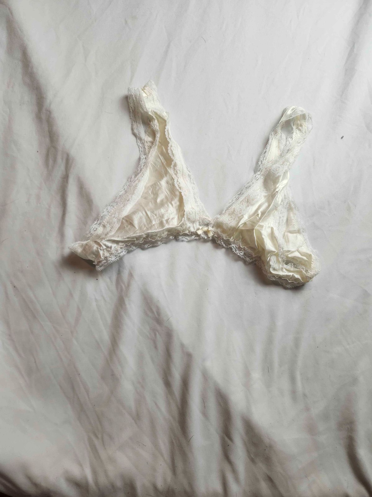 Vtg 80s 90s Fredericks Hollywood Bralette OS White Satin Bride Lingerie Coquette