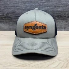 Syngenta Hat Cap Snap Back Mens Gray Leather Patch Trucker Mesh Baseball
