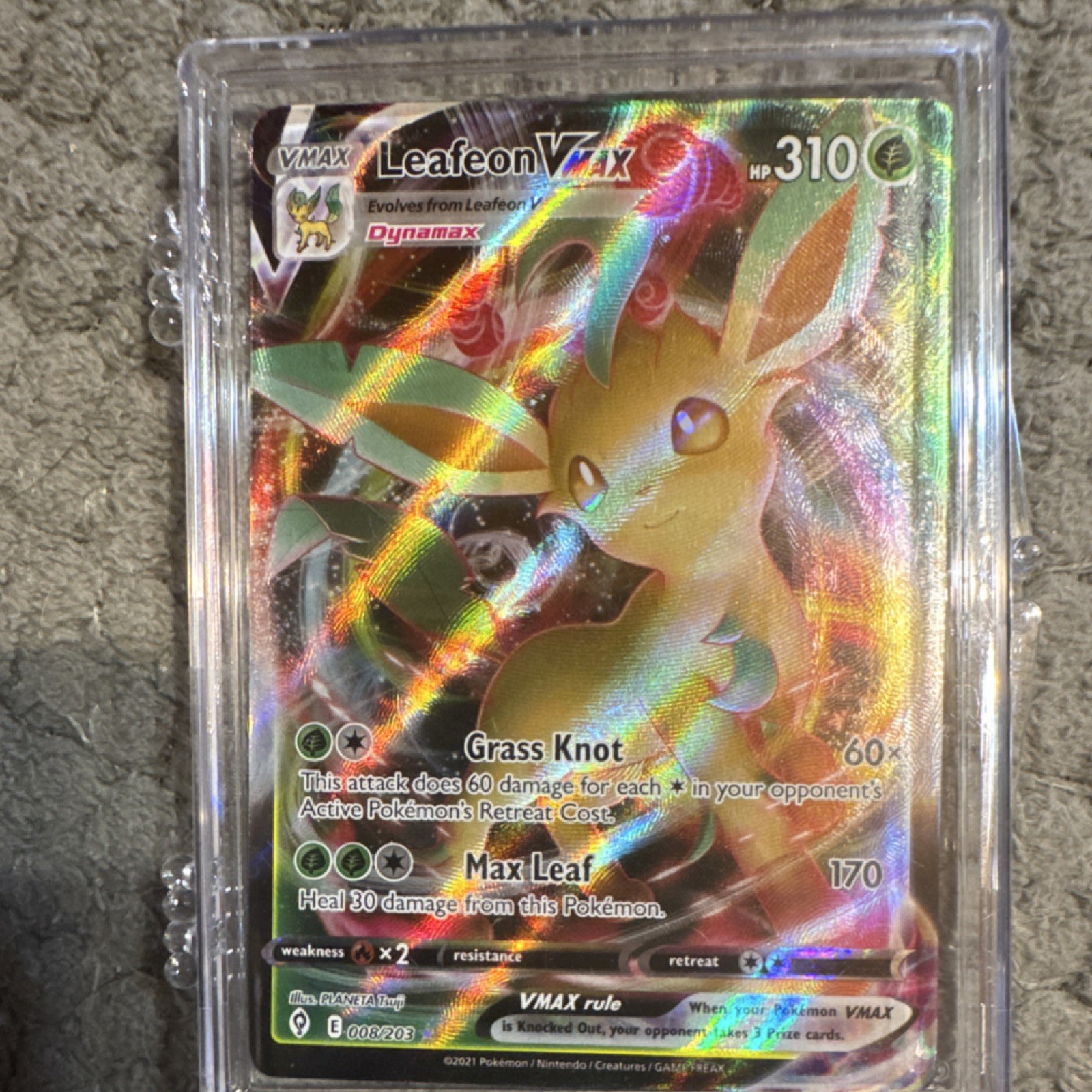 Pokémon Leafeon VMAX Evolving Skies 008/203 Ultra Rare Holo Full Art 310 HP