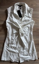 French Connection Aofie Sleeveless Center Twist Linen Blend White  Shirtdress