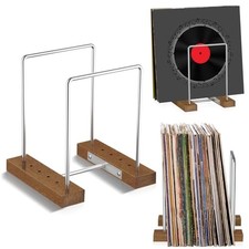 Vinyl Record Storage Stand for 35 Single LPs, Solid Walnut Album Display brown