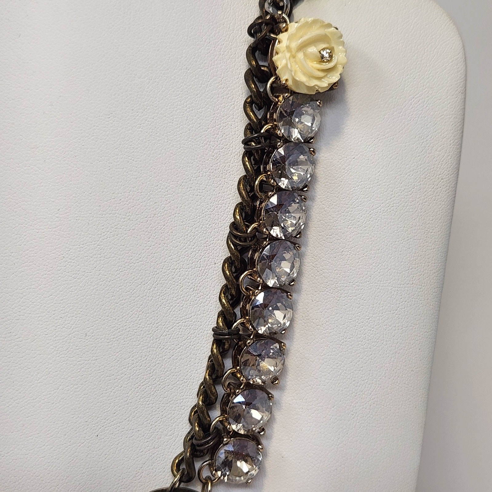 LOFT Flower Rhinestone Multi Tone Statement Chain… - image 2