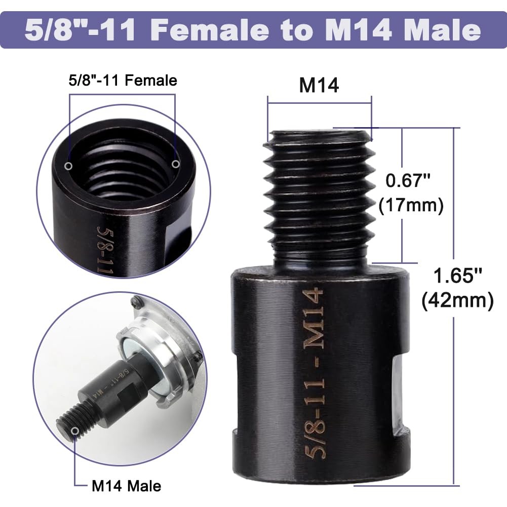 Saipe 2Pcs Angle Grinder Converter Adapters 5/8"-11 Female to M14/M10 Male, A...