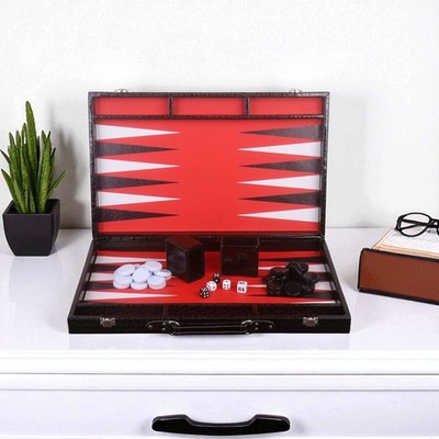 18-Zoll-Backgammon-Set aus schwarzem Kunstleder   Reisebrettspiel im Aktentasche