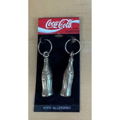Coca Cola Brand Earrings Coke Soda Bottle Shape  Vintage 1993 Gold Tone