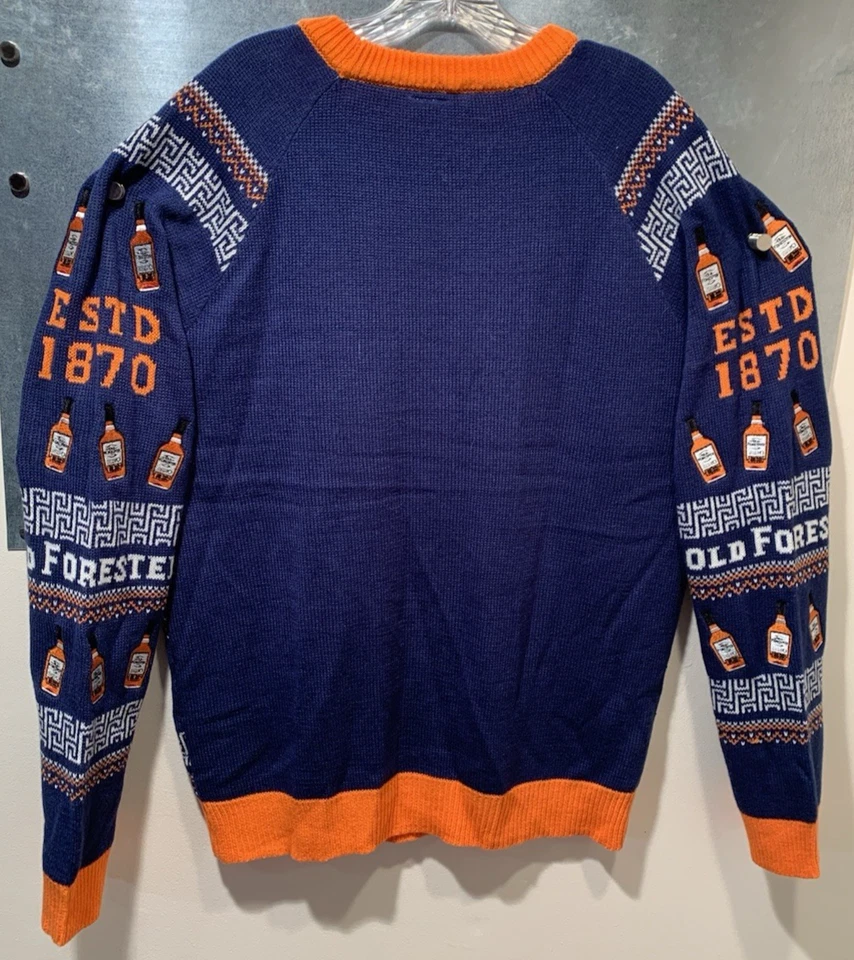 Old Forester Bourbon Whisky Bordado Feo Navidad Suéter Tejido Talla XL Foto 3 de 4