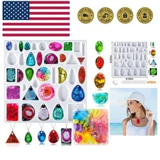 Resin Molds Jewelry, 38 Cavities Pendant Silicone Molds for Epoxy with 40Pcs ...