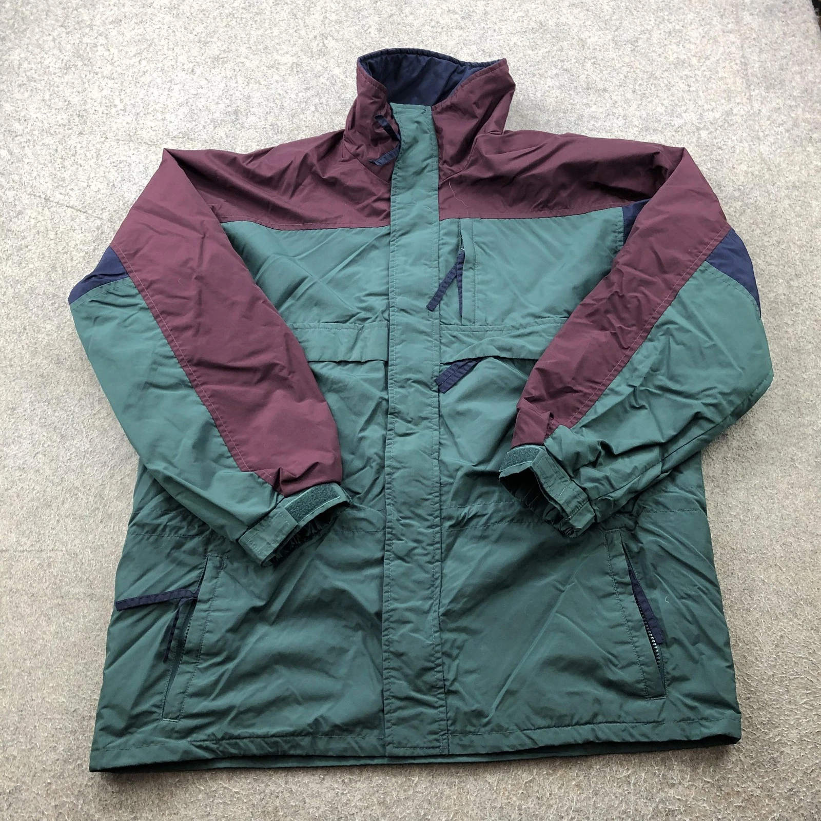 Vintage Columbia Jacket Mens Medium Green Purple 90s Full Zip Outdoor Parka Coat