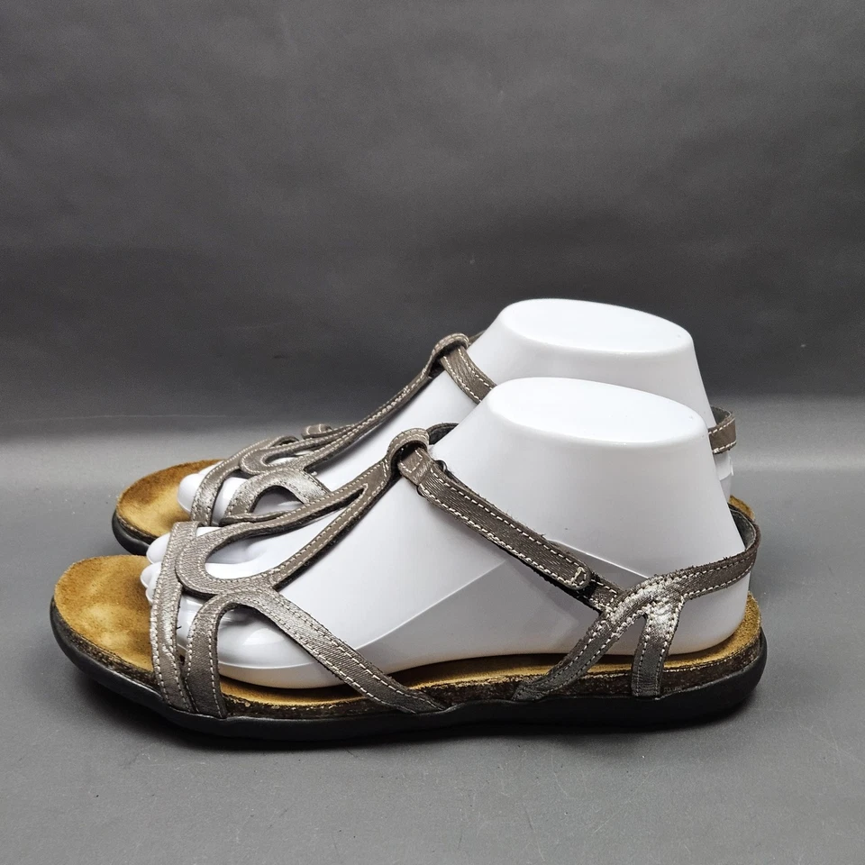 Женские гладиаторские сандалии Naot Dorith размер 9 серебристые кожаные пробковые туфли на плоской подошве с открытым носком - Изображение 3 из 4