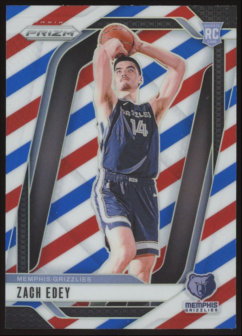 Zach Edey Rookie #249 2024-25 Panini Prizm Red White Blue Prizm Grizzlies Card