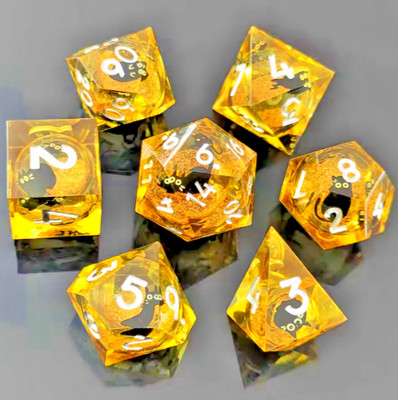 Cat Dice Polyhedral Liquid Core RPG DND Resin Dice Set (Message For Color)