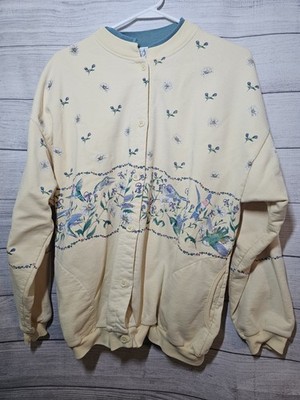 Vintage Sunschein Designs SPRING Hummingbird Button-Up Sweatshirt - Yellow XXL