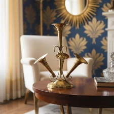 Vintage Brass Epergne Centerpiece-Hollywood Regency-Floral-Table-Mid Century