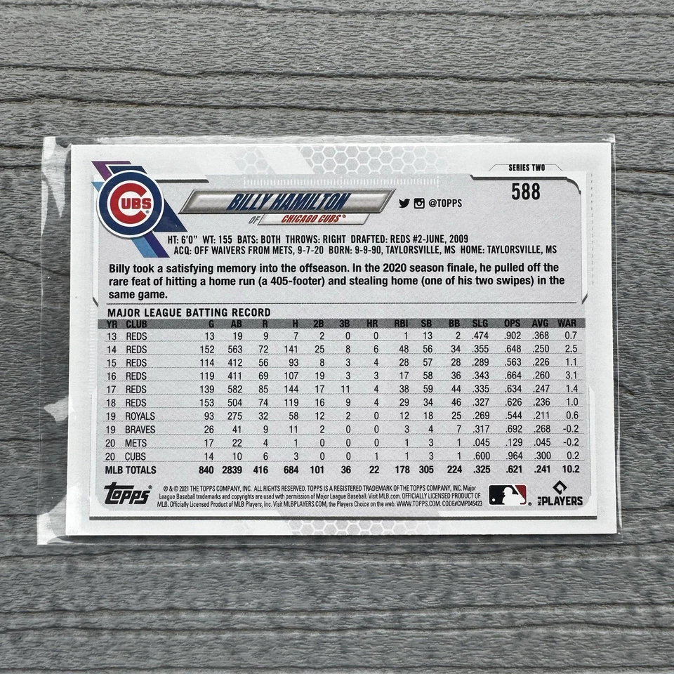 Topps Employee Edition 2021 Billy Hamilton Chicago Cubs raro paralelo #588 Foto 2 de 2
