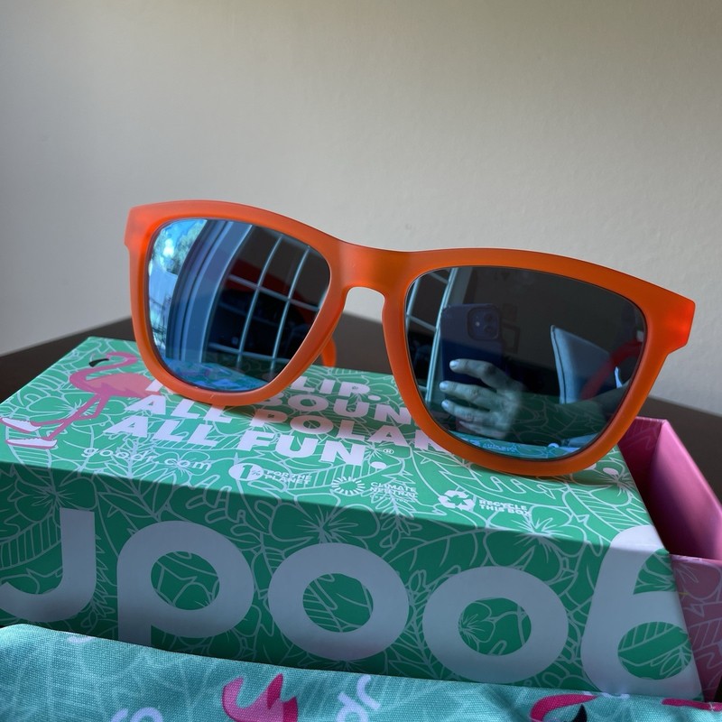 goodr Donkey Goggles Mirrored Blue Lens Orange Frame