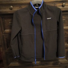 Lands' End Kids XL 14-16 Black/Blue Fleece Full Zip Jacket Logo Trim