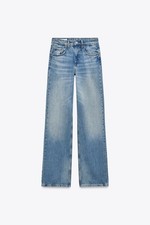 Zara TRF High Rise Wide Leg Jeans Women's Size 2 Light Blue Rigid Denim