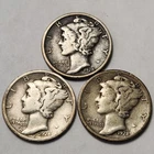1928 P D S Mercury Dimes (3) Coin Lot, 90% Silver Coins, Great 4 Albums M-28AB14