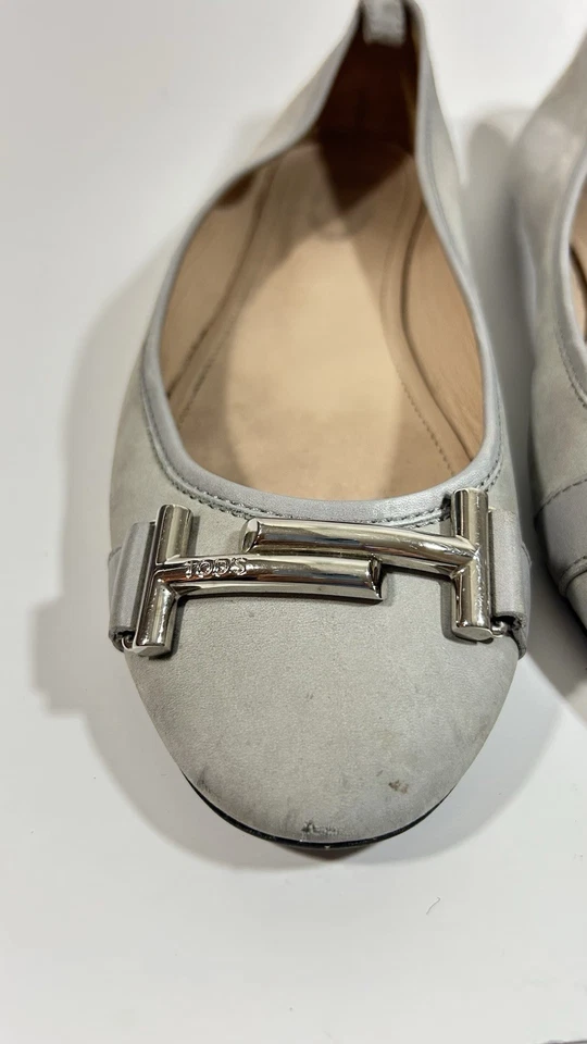 Bailarina Tod's 225 Gris Gamuza/Cuero Doble T Hebilla Plana 35/US 5 Foto 3 de 4