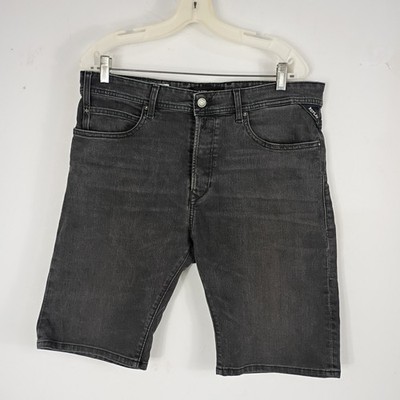 Replay Mens Denim Shorts Size 34 Black Stretch RBJ 901 Button Fly EUC