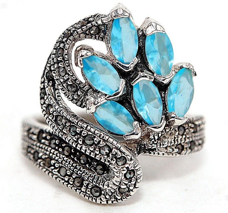 4CT Heat Treated Blue Topaz 925 Sterling Silver Ring Sz 8 Z5-2