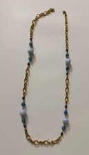 Bronzallure Beaded/Chain Necklace With Blue Beads Marked B Italy ￼