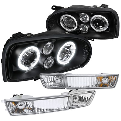 For Golf MK3 Halo Projector Headlights Black+Clear Bumper Fog Lamps