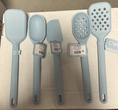 NWT 5 Pc BLUE Kitchen Silicone Utensils Spatula Turners Spoons Slotted Solid