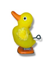 Vintage Japan wind up mechanical duckling tin feet toy - Works 