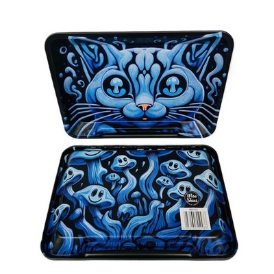 Doppelseitiges mattes Rolling Tray - Psychedelisches Cat & Mushroom Design | Wise Skies