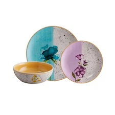 Corona 12-Piece Colorful Floral Ceramic Dinnerware Set for 4 Plates Bowls Ser...