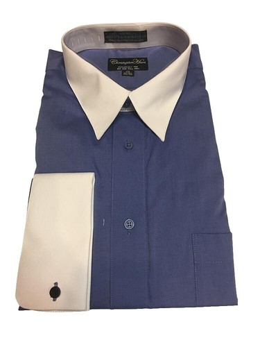 men's french cuff dress shirts big and tall NWT Big and Tall 19/39-40 Blue French Cuff Dress Shirt w/White Contrast  Collar