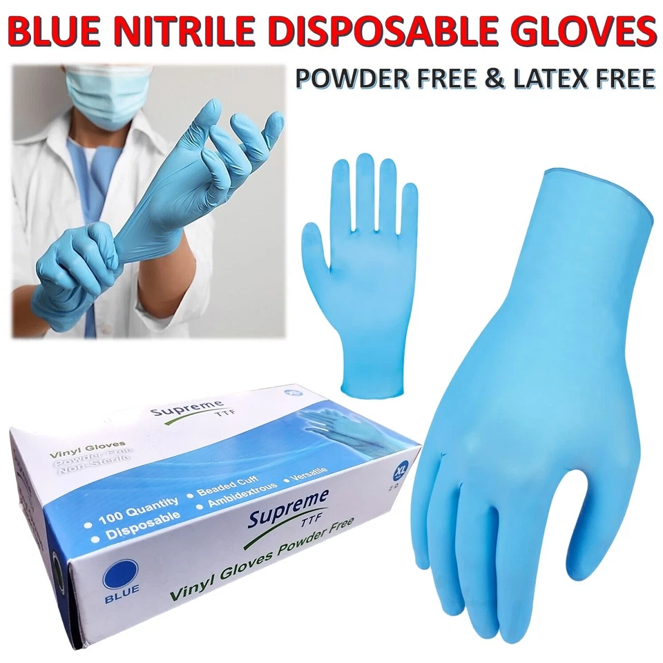 SUPREME-TTF BLUE DISPOSABLE NITRILE GLOVES POWDER FREE LATEX FREE BLUE MEDICAL GRADE STRONG