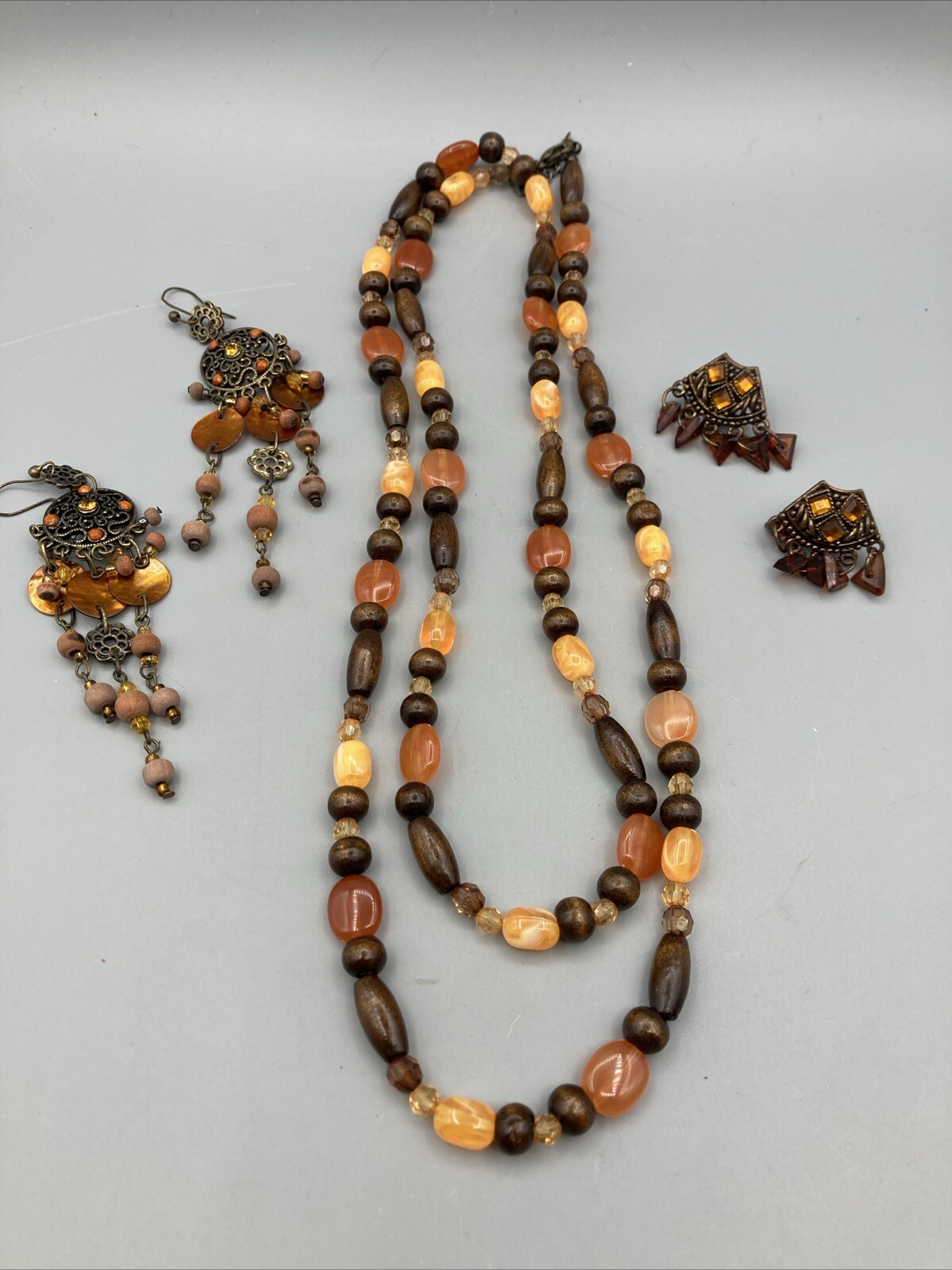 Multi-colored Brown Stone Boho Dangle, Post Earri… - image 1