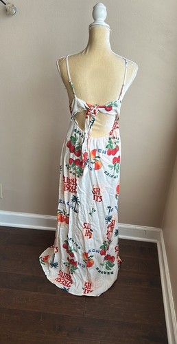 Paper Heart Womens Linen Blend Maxi Dress Sz M Fruits Palm Trees New Strapless - Picture 3 of 4