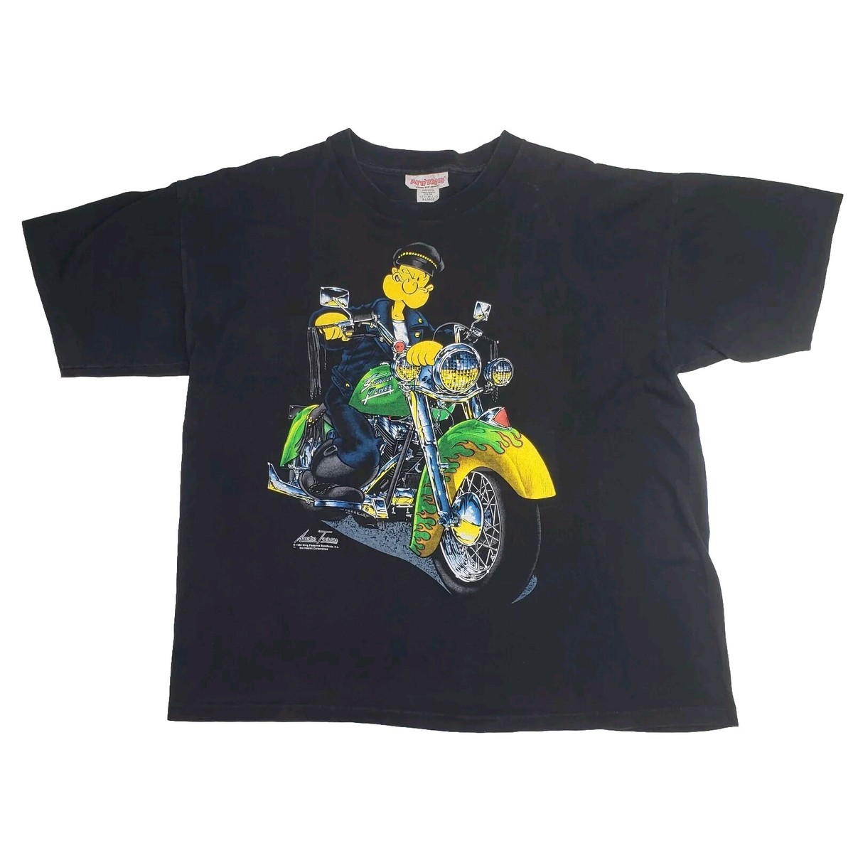 Vintage 1993 Auto Toons Popeye Motorcycle Biker Shirt Single