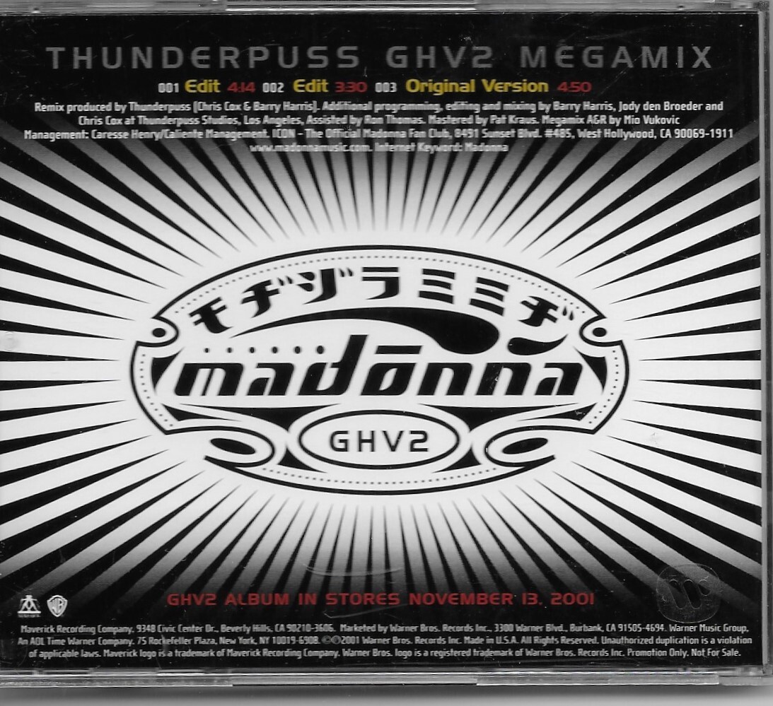 MADONNA -THUNDERPUSS GHV2 MEGAMIX - PROMO ONLY - MAVERICK CD MADONNA -THUNDERPUSS GHV2 MEGAMIX - PROMO ONLY - MAVERICK CD