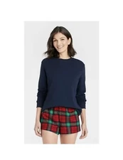 Plaid Backpack Pajama Set 3 pc Wondershop Red Blue Sweatshirt Shorts Cinch Bag M