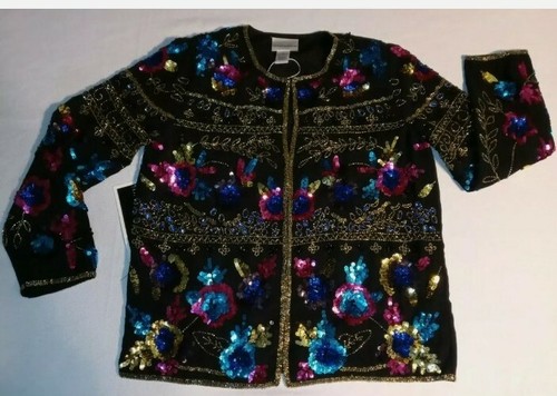 Draper's & Damon's NEW Beaded Sequin Floral Multicolor Jacket Sz Small - Picture 8 of 12