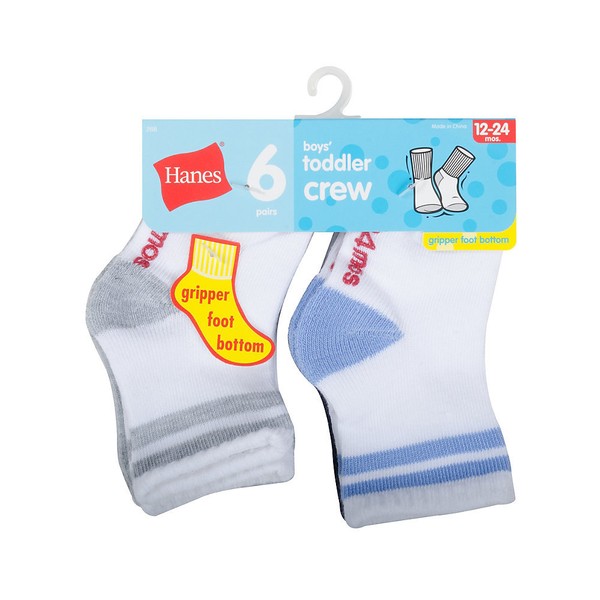 Hanes Toddler Boys 2t3t Crew Socks Gripper Foot Bottoms 6 Pair for