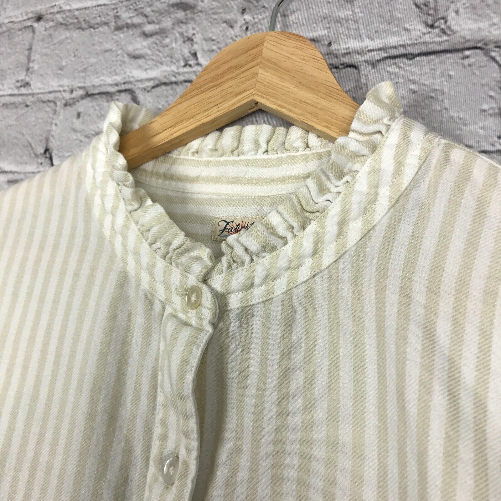 Faherty Top Womens Small White Beige Striped Ruff… - image 3