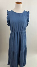 INDIGO ROSE blue cotton gauze tiered midi dress Women's 1X