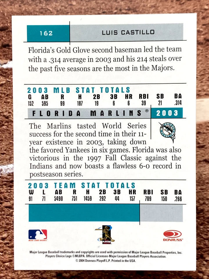 2004 Donruss Team Heroes Luis Castillo #162 - Image 2 of 2