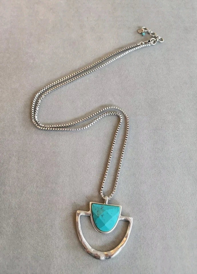 LUCKY Firmado Anillo D Plata Acento Turquesa Collar 33" Caja Cadena ENVÍO GRATUITO $ Foto 3 de 4