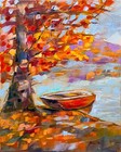 Lake boat oil painting canvas ORIGINAL art Landscape fall nature artwork 16x20